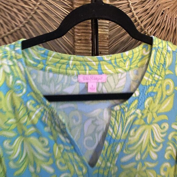 Lilly Pulitzer Floral Leaf Green and Blue Dress Size Small - Picture 2 of 5